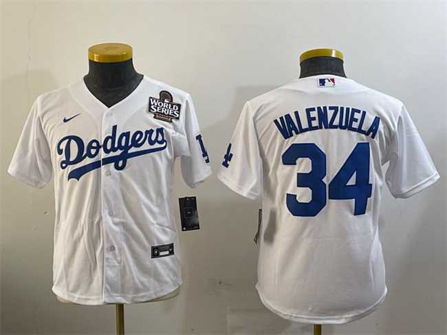 Womens Los Angeles Dodgers #34 Fernando Valenzuela White 2024 World Series Cool Base Stitched Baseball Jersey